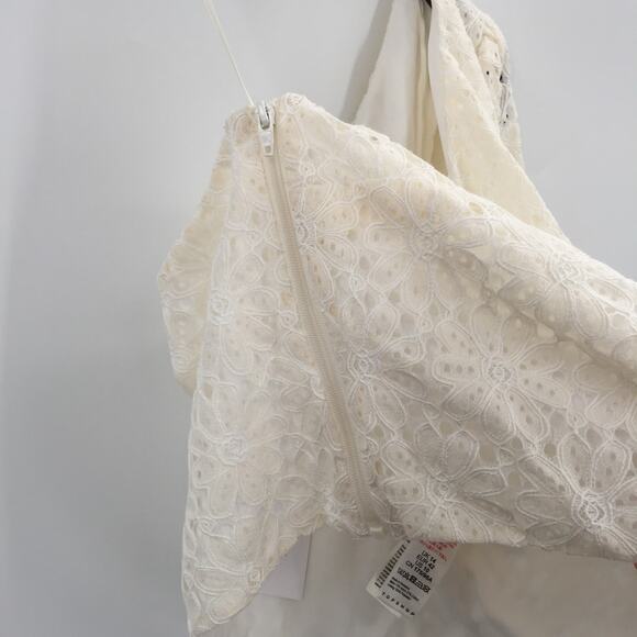 Topshop One Shoulder Lace Puff Sleeve Lined Cropped Top Side Zip Ivory Size 8 - Picture 5 of 6